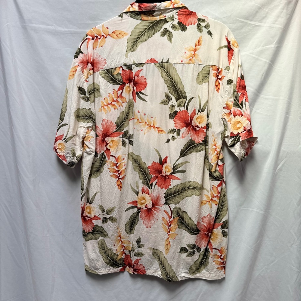 Two‎ Palms Mens Hawaiian Shirt Medium Floral Tropical Rayon Made in Hawaii Cream - Picture 5 of 6